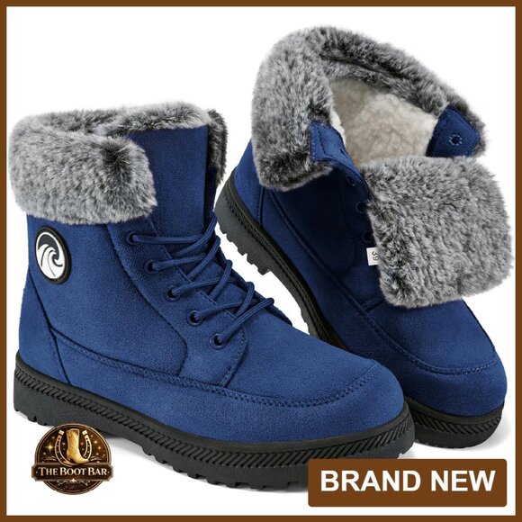 Women's Winter Ankle Boots Fur Lined Lace Up Slip On Snow Boots